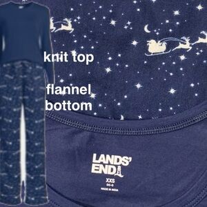 🔥LANDSEND PJ Set Cotton Knit Top/Flannel Pants WOMENS XXS or GIRLS size 16